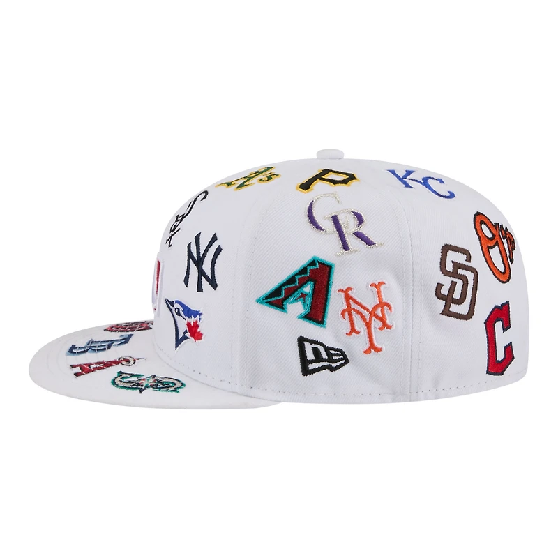 Casquette ajustée New Era 59FIFTY blanche pour homme avec logos MLB.