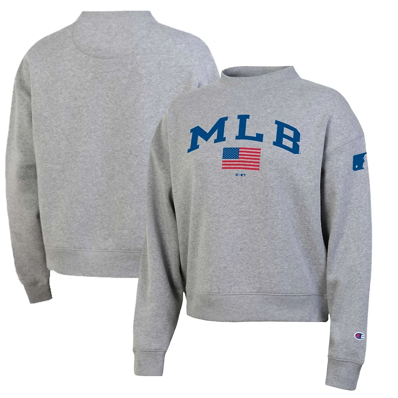 Sweat-shirt Champion pour femme, gris chiné, style MLB Americana Triumph, en polaire mélangée.