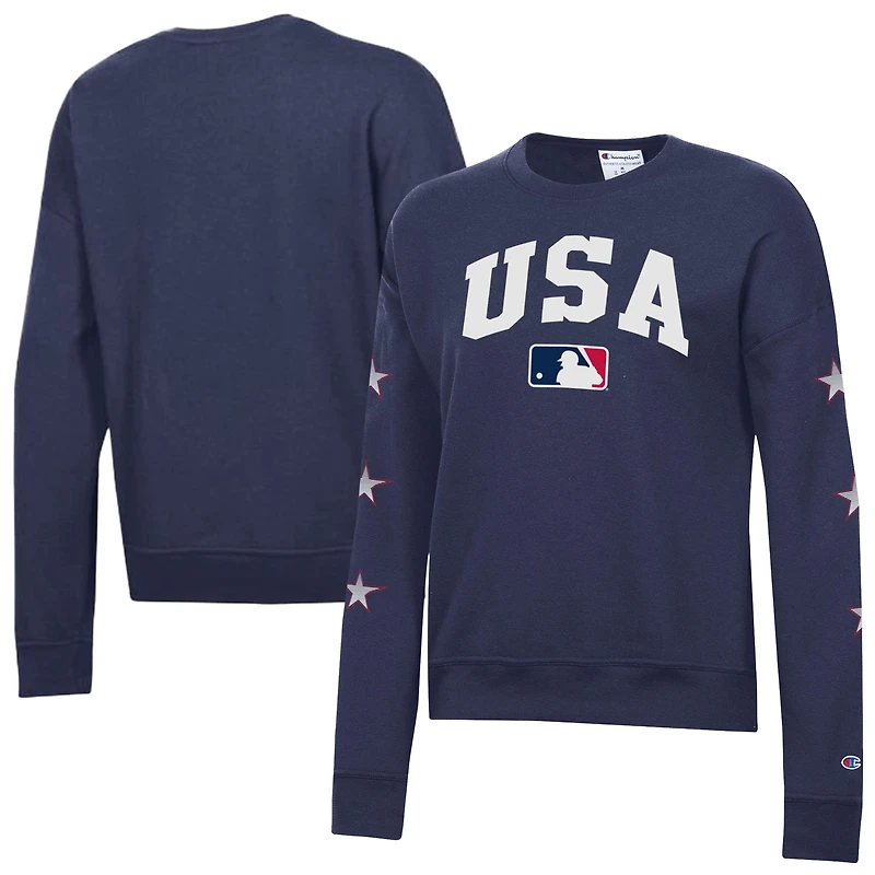 Sweat-shirt à col rond en polaire Champion Navy MLB pour femme, style américain