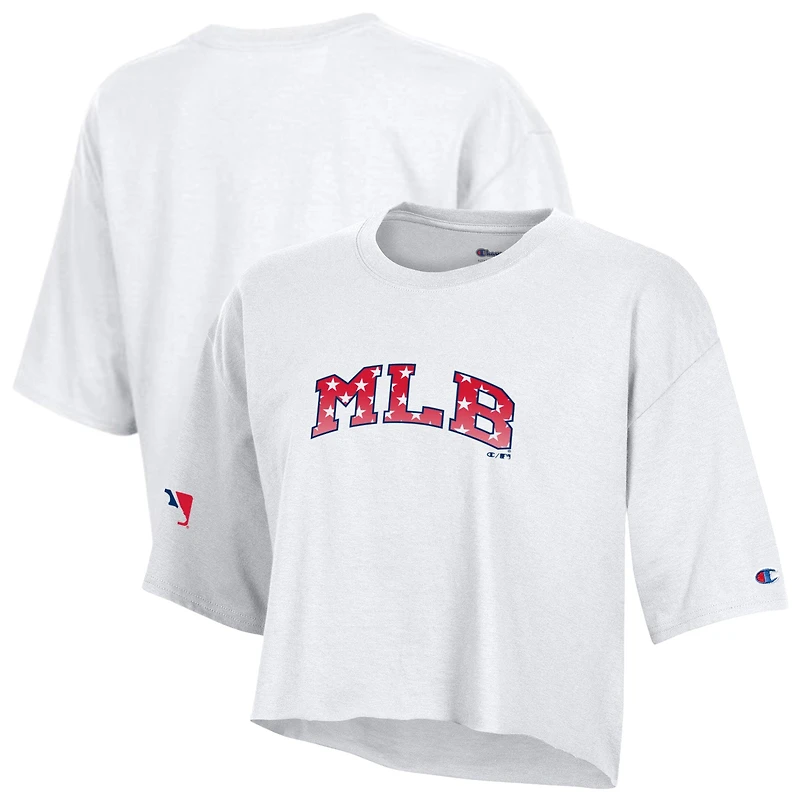 Women's Champion  White MLB Merchandise Boyfriend Cropped Americana T-Shirt