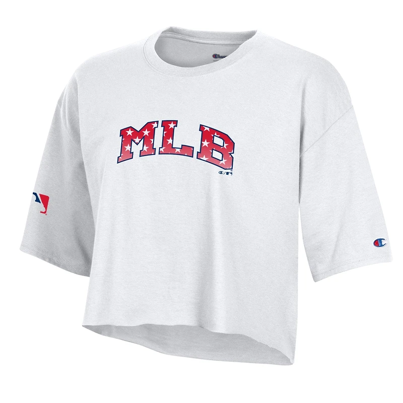 Women's Champion  White MLB Merchandise Boyfriend Cropped Americana T-Shirt