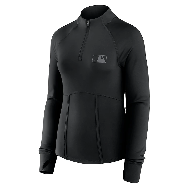 Women's Fanatics Black MLB Merchandise Elements Raglan Tri-Blend Quarter-Zip Top