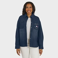 Women's WEAR by Erin Andrews  Denim MLB Washed Oversized Full-Snap Shacket