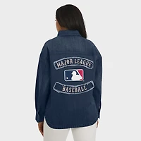 Women's WEAR by Erin Andrews  Denim MLB Washed Oversized Full-Snap Shacket