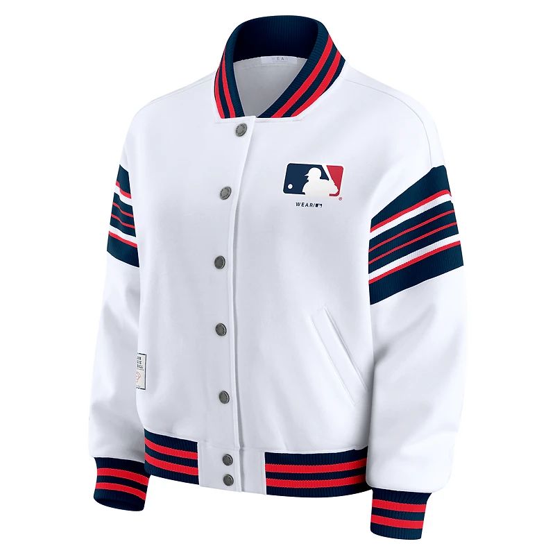 Women's WEAR by Erin Andrews White MLB Merchandise Full-Snap Fleece Sweatshirt Jacket