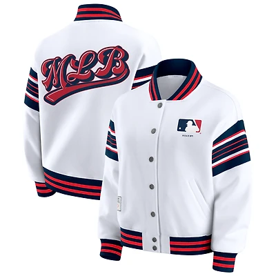 Women's WEAR by Erin Andrews White MLB Merchandise Full-Snap Fleece Sweatshirt Jacket
