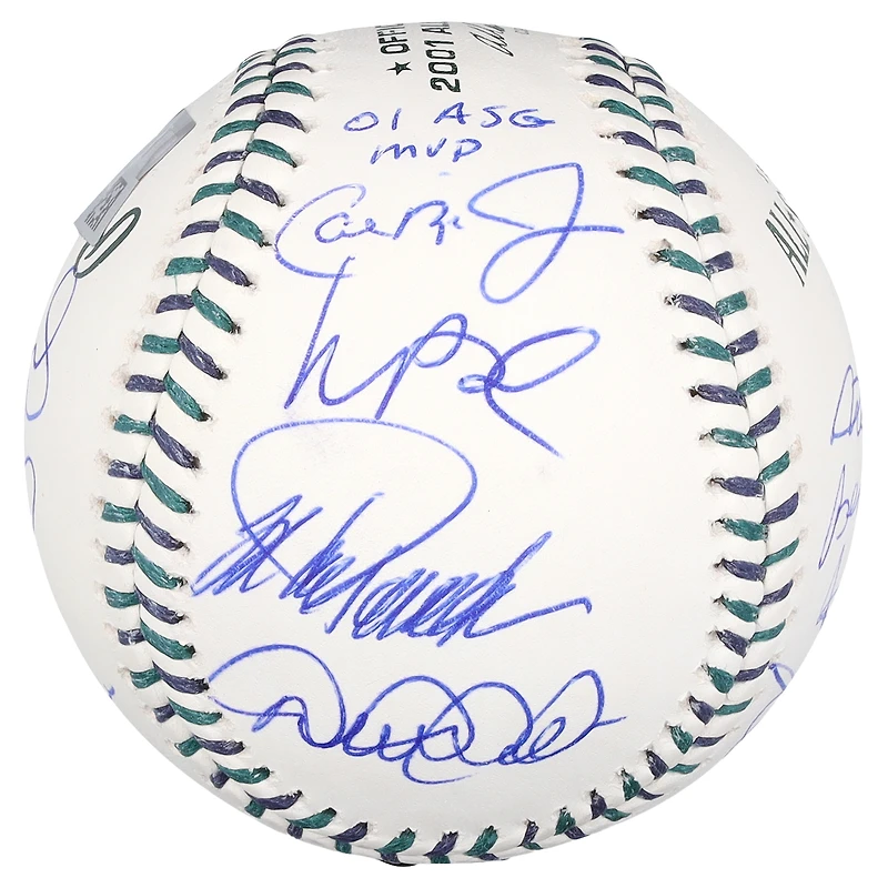 2001 MLB All-Stars Autographed Rawlings Event Logo Baseball with 16 Signatures and "01 ASG MVP" Inscription by Cal Ripken Jr. - Limited Edition #1/1
