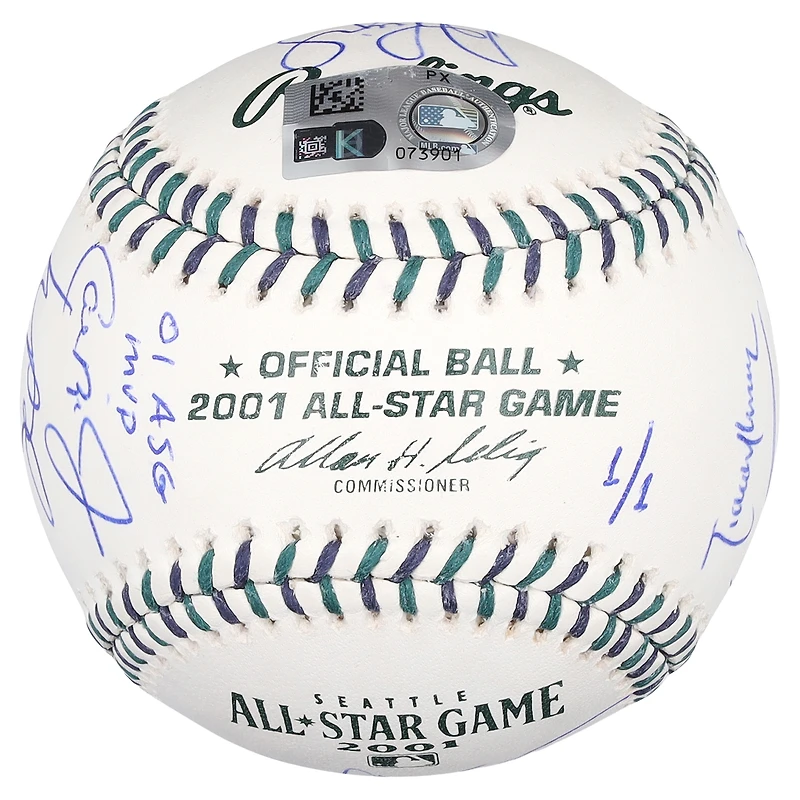 2001 MLB All-Stars Autographed Rawlings Event Logo Baseball with 16 Signatures and "01 ASG MVP" Inscription by Cal Ripken Jr. - Limited Edition #1/1