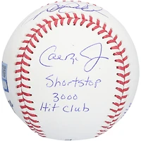 Balle de baseball autographiée par Derek Jeter, Cal Ripken Jr. et Robin Yount avec inscription « Club des 3000 coups sûrs des arrêts-courts » - Édition limitée n° 8/10