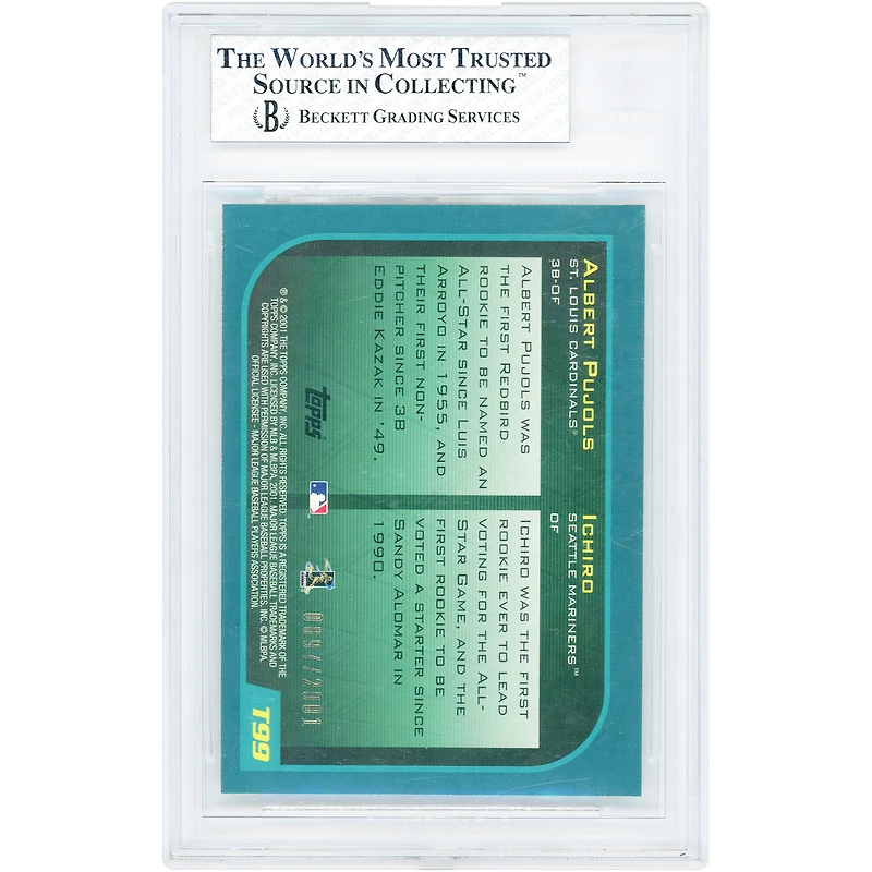Carte Ichiro Suzuki & Albert Pujols 2001 Topps Traded Gold '01 Topps Rookie Of The Year #T99 #897/2001 authentifiée par BGS (8 cartes)
