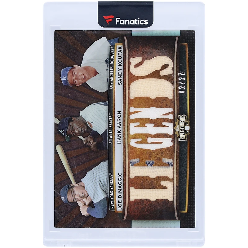 Carte relique multi-équipes MLB 2011 Topps Triple Threads #TTRC-60 #2/27 de Joe DiMaggio, Hank Aaron et Sandy Koufax