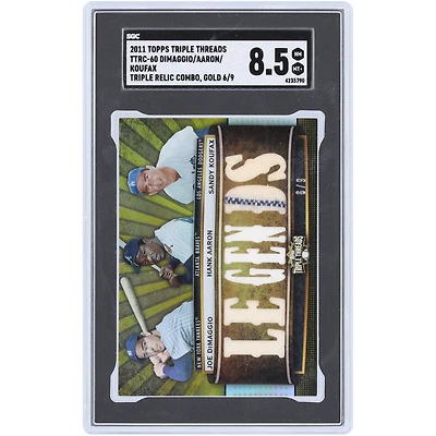 Joe DiMaggio, Hank Aaron et Sandy Koufax MLB Multi-Team 2011 Topps Triple Threads Multi Game-Used Relics #TTRC-60 #6/9 SGC Authenticated 8.5 Card