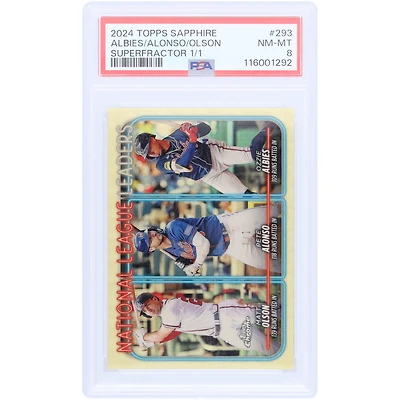 Matt Olson, Pete Alonso et Ozzie Albies 2024 Topps Sapphire NL Leaders Superfractor #293 #1/1 PSA Authenticated 8 Card