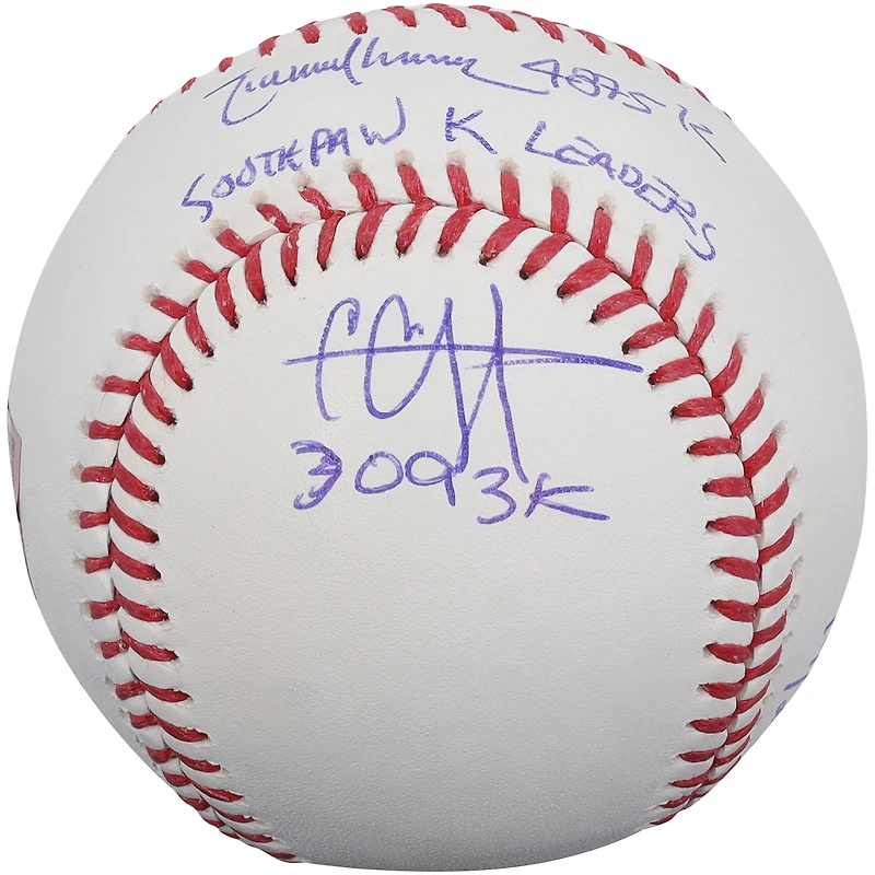 Balle de baseball signée par Randy Johnson, Steve Carlton et CC Sabathia, meilleurs lanceurs gauchers en termes de retraits sur prises, avec plusieurs inscriptions - Édition limitée à 25 exemplaires