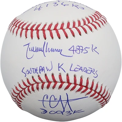 Randy Johnson, Steve Carlton & CC Sabathia Autographed Southpaw Strikeout Leaders Baseball with Multiple Inscriptions - Limited Edition of 25