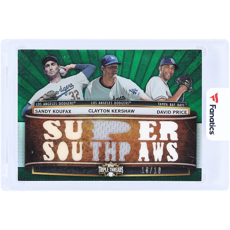 Sandy Koufax, Clayton Kershaw & David Price 2011 Topps Triple Threads Multi Game-Used Relics #TTRC-50 #16/18 Card