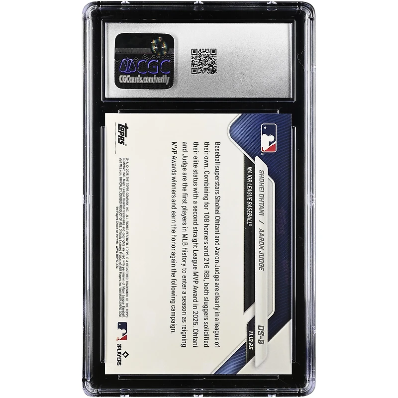 Shohei Ohtani & Aaron Judge 2025 Topps Now 1st Duo in MLB History to Win Back to Back MVP Awards #OS-9 CGC Authenticated Card