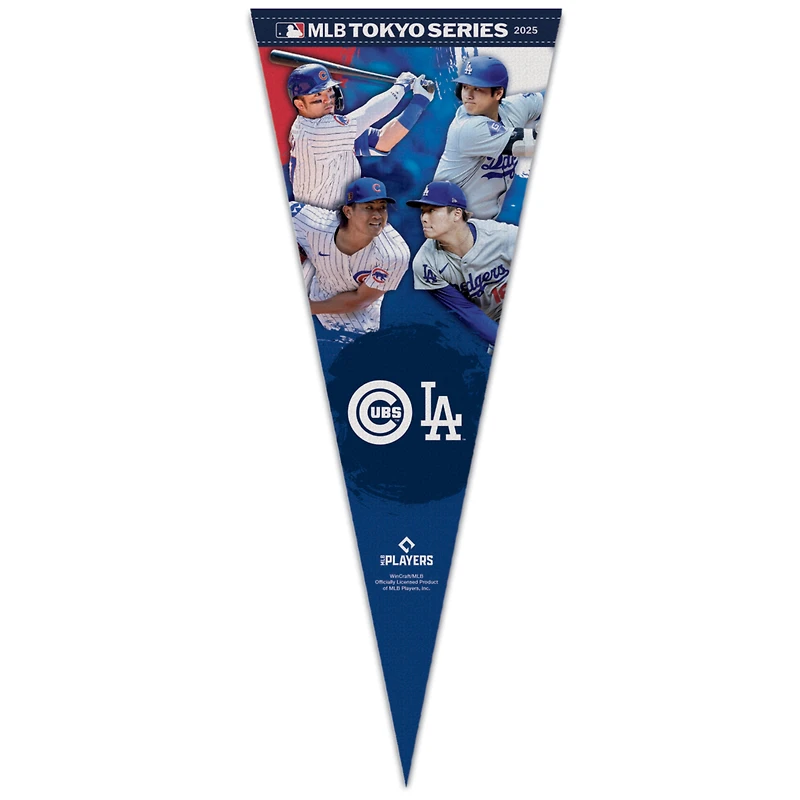 Fanion premium WinCraft 2025 MLB World Tour : Tokyo Series Los Angeles Dodgers vs. Chicago Cubs (12 po x 30 po)