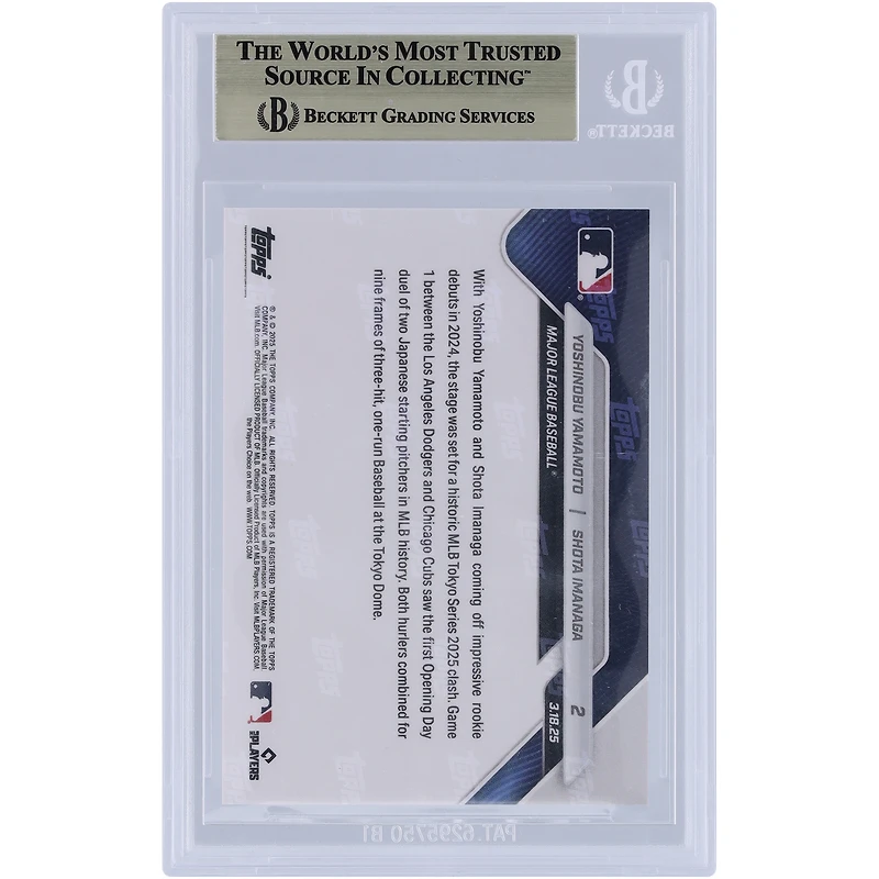 Yoshinobu Yamamoto & Shota Imanaga 2025 Topps Now 1st Japanese Starting Pitchers To Square Off On Opening Day #2 BGS Authenticated 10 Card - 9.5,10,10,10 Subgrades