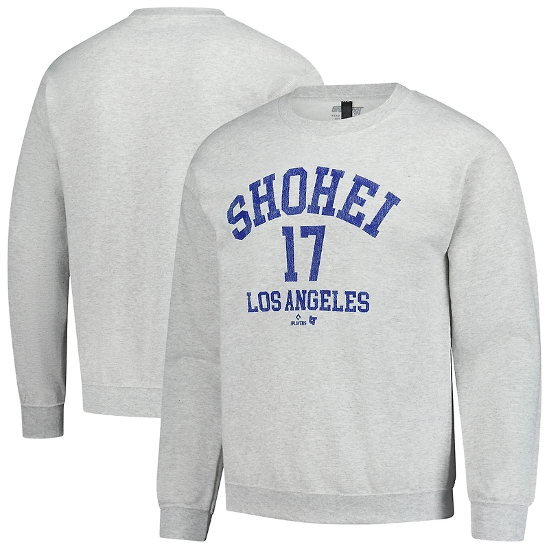 Sweat-shirt unisexe BreakingT Shohei Ohtani gris chiné avec nom et numéro de joueur MLBPA