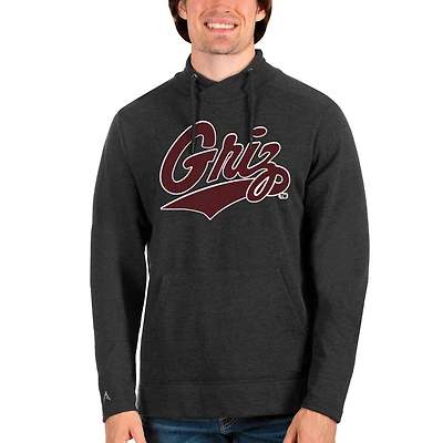 Men's Antigua Heathered Black Montana Grizzlies Team Logo Reward Crossover Neckline Pullover Sweatshirt