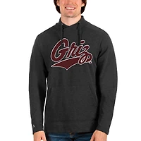 Men's Antigua Heathered Black Montana Grizzlies Team Logo Reward Crossover Neckline Pullover Sweatshirt