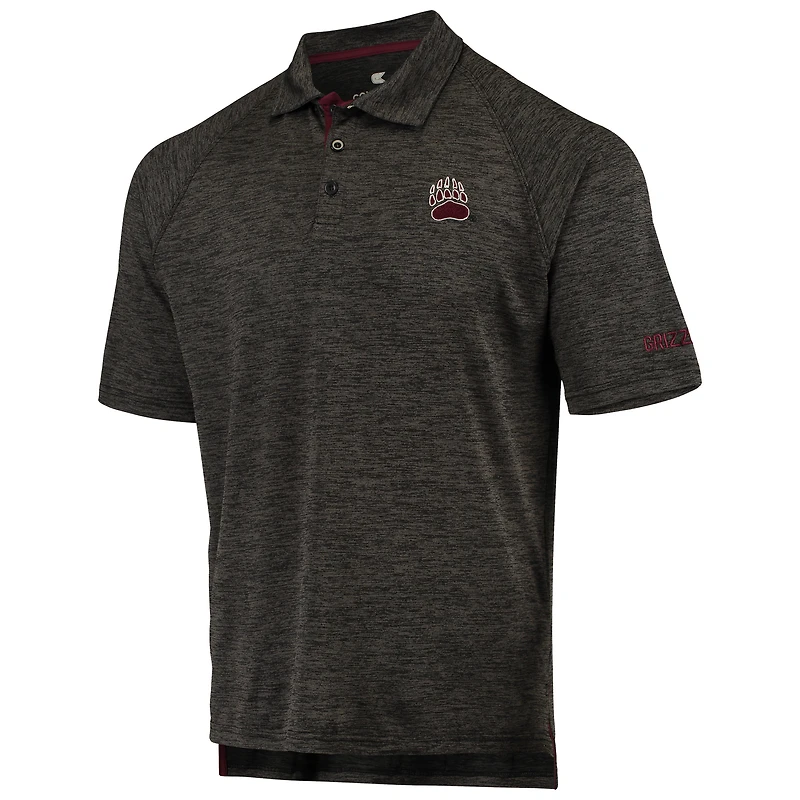 Colosseum Heathered Black Montana Grizzlies Down Swing Polo raglan pour homme