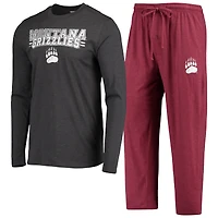 Ensemble de nuit pour homme Concepts Sport bordeaux/anthracite chiné Montana Grizzlies Meter, haut à manches longues et pantalon