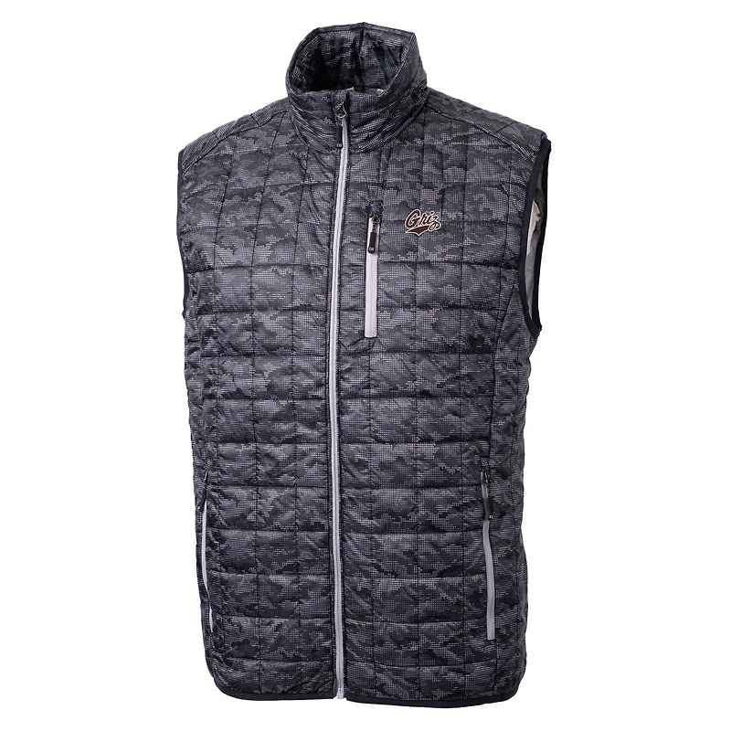 Gilet matelassé imprimé entièrement zippé et isolé PrimaLoft Eco pour homme, coupe-vent buck, coloris noir, des Montana Grizzlies Rainier