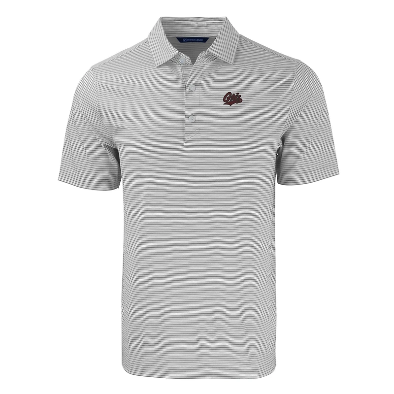 Men's Cutter & Buck  Gray/White Montana Grizzlies Forge Eco Double Stripe Stretch Recycled Polo