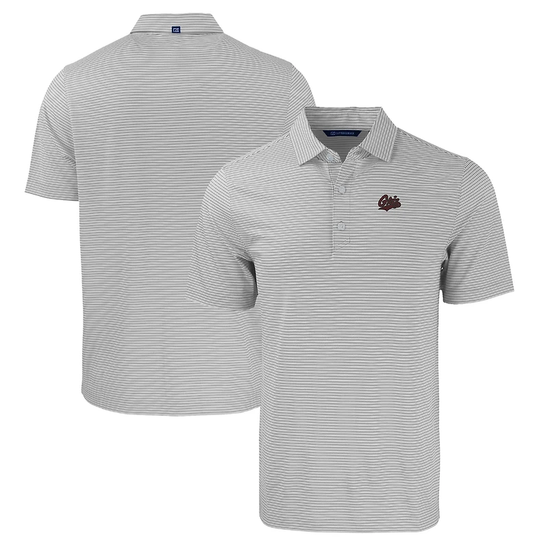 Men's Cutter & Buck  Gray/White Montana Grizzlies Forge Eco Double Stripe Stretch Recycled Polo
