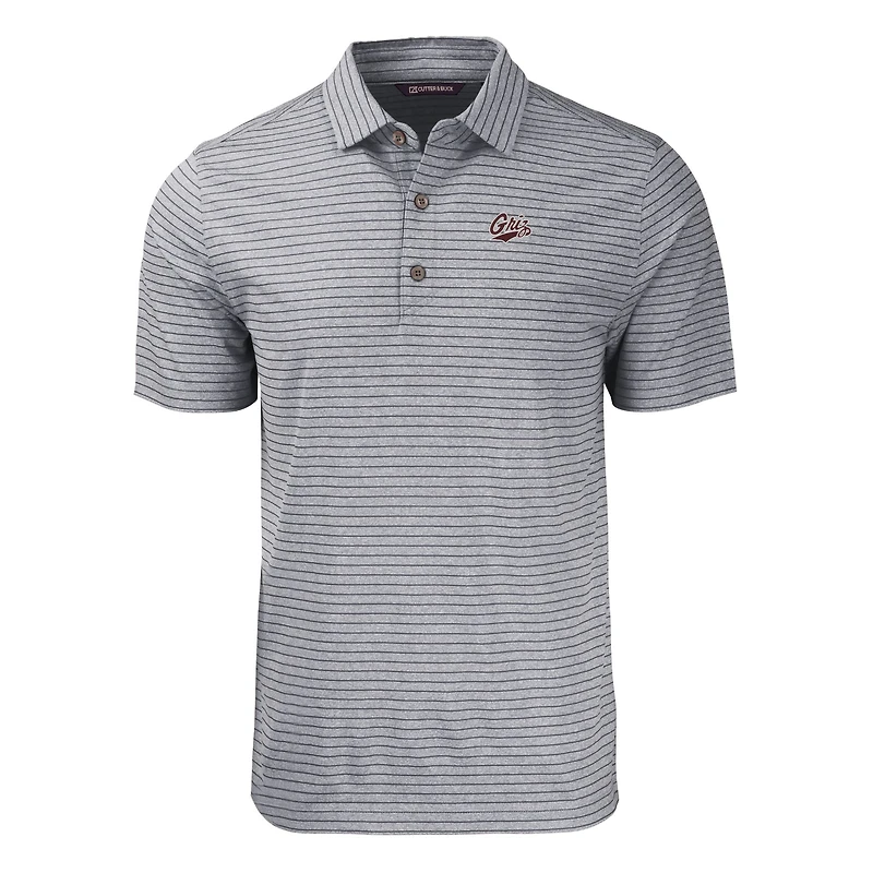 Men's Cutter & Buck  Heather Black Montana Grizzlies Big Tall Forge Eco Stripe Stretch Recycled Polo