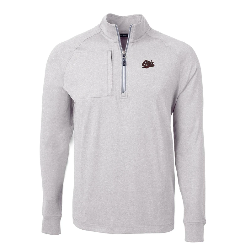 Men's Cutter & Buck  Heather Gray Montana Grizzlies Big Tall Adapt Eco Knit Quarter-Zip Pullover Top