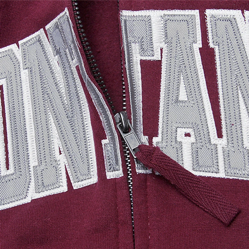 Sweat à capuche zippé pour femme, couleur bordeaux, avec nom arqué des Montana Grizzlies (Stadium Athletic).