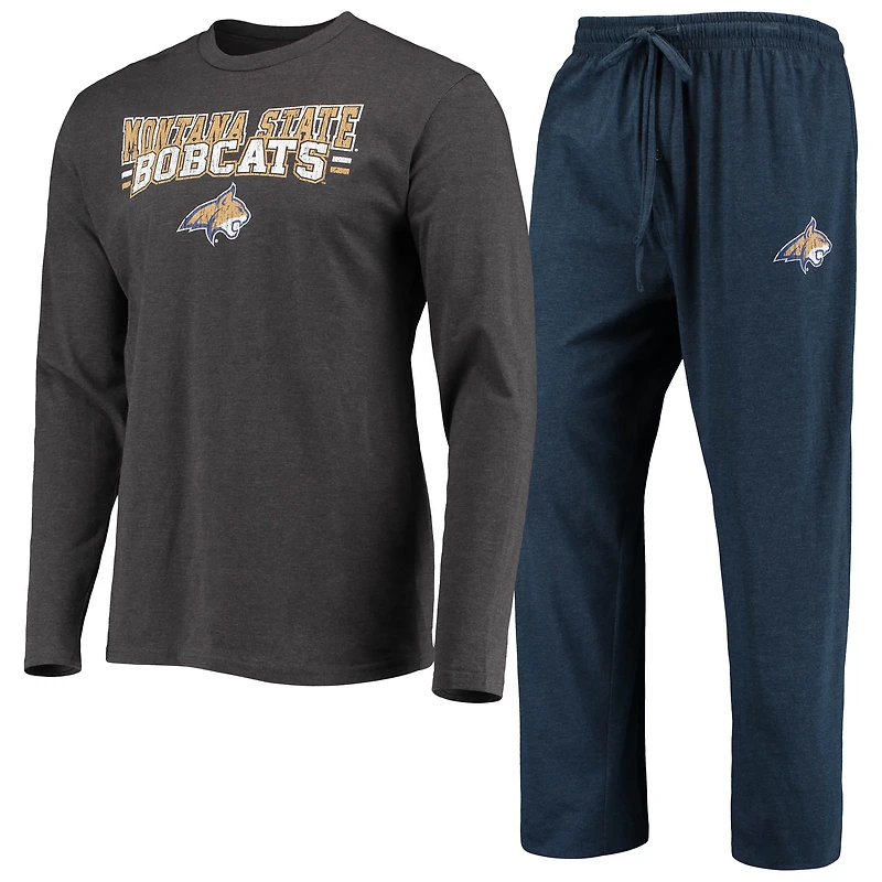 Ensemble pyjama Concepts Sport pour homme, bleu marine/gris anthracite chiné, Montana State Bobcats, manches longues, haut et pantalon.