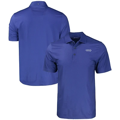 Polo extensible recyclé à imprimé géométrique ton sur Pike Eco pour homme, bleu, des Bobcats de l'État du Montana, Cutter & Buck