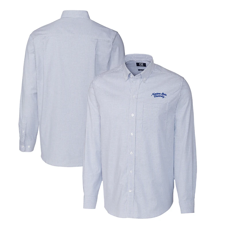 Men's Cutter & Buck Blue Montana State Bobcats Stretch Oxford Stripe Big Tall Long Sleeve Dress Shirt