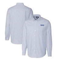 Chemise habillée à manches longues pour homme Cutter & Buck, bleu, Montana State Bobcats, extensible, Oxford, rayures, grande taille