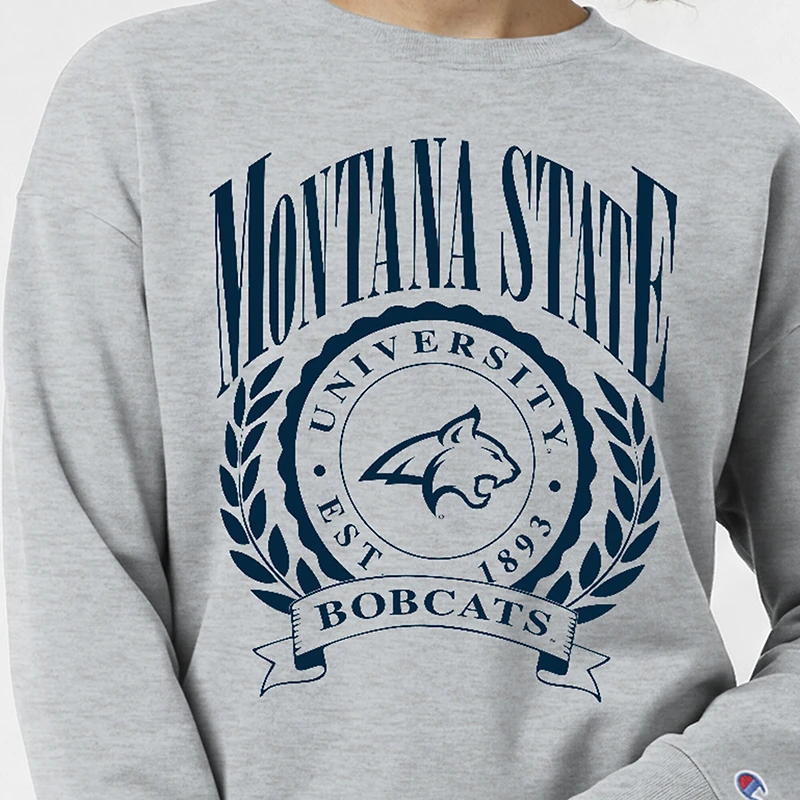 Women's Champion  Heather Gray Montana State Bobcats Academic Crest Powerblend Crewneck Sweatshirt