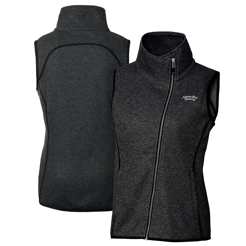 Gilet asymétrique en tricot à fermeture éclair intégrale pour femme Cutter & Buck Heather Charcoal Montana State Bobcats Vault Mainsail