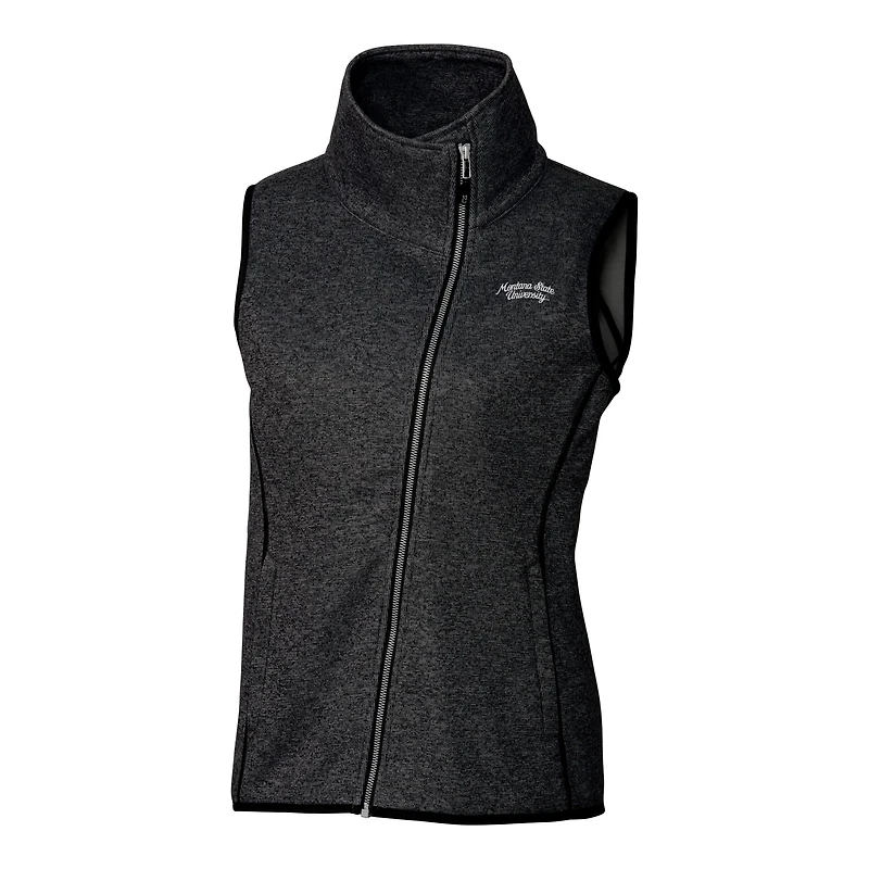 Gilet asymétrique en tricot à fermeture éclair intégrale pour femme Cutter & Buck Heather Charcoal Montana State Bobcats Vault Mainsail