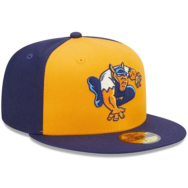 Casquette ajustée 59FIFTY Montgomery Biscuits Marvel x Minor League New Era pour homme, or/bleu marine