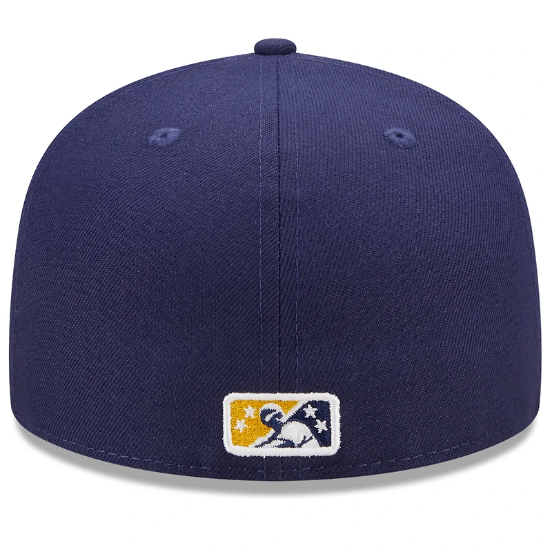 Casquette ajustée 59FIFTY Montgomery Biscuits Marvel x Minor League New Era pour homme, or/bleu marine