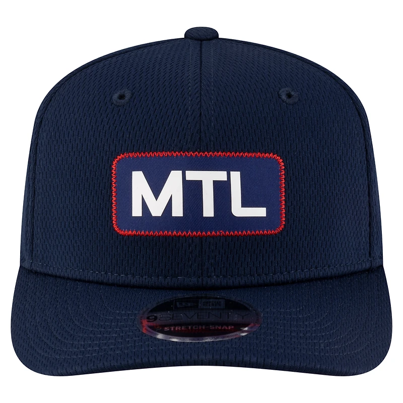 Casquette extensible à bouton-pression New Era bleu foncé pour homme, Alouettes de Montréal, Sideline 9SEVENTY