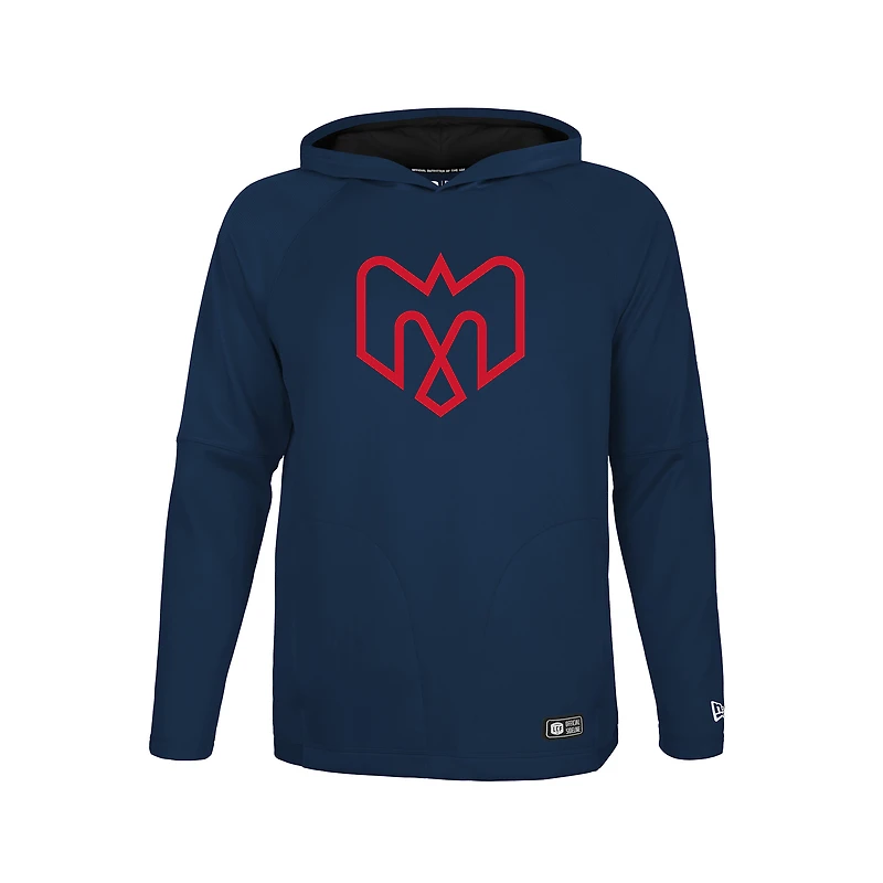 Sweat à capuche raglan New Era bleu marine des Alouettes de Montréal 2026 Sideline Metam pour homme