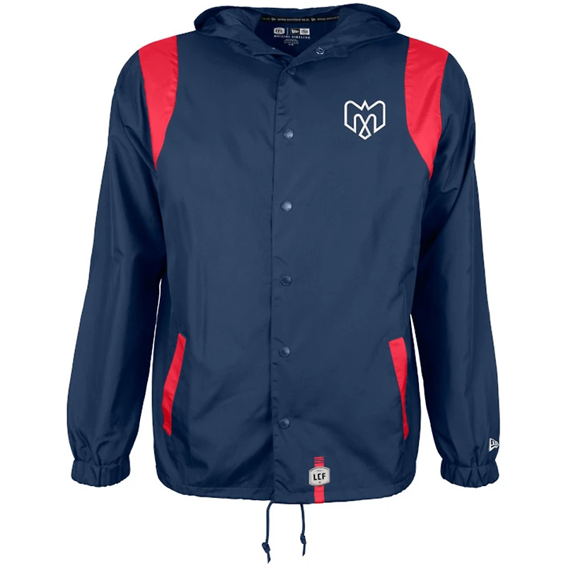 Veste d'entraîneur New Era bleu marine à boutons et indéchirable pour homme des Alouettes de Montréal