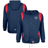 Veste d'entraîneur New Era bleu marine à boutons et indéchirable pour homme des Alouettes de Montréal