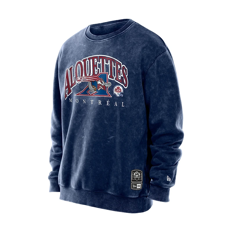 Men's New Era Navy Montreal Alouettes Turf Traditions Vintage Fleece Crewneck Sweatshirt