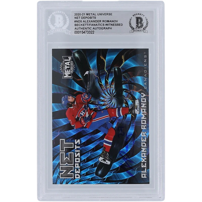 Carte de recrue authentifiée autographiée par Alexander Romanov des Canadiens de Montréal 2020-21 Upper Deck Metal Universe Net Deposits #ND-5 Beckett Fanatics Witnessed