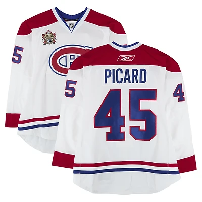 Maillot blanc Reebok n° 45 d'Alexandre Picard, porté par un joueur des Canadiens de Montréal, lors du match contre les Flames de Calgary le 20 février 2011 – Classique Héritage de la LNH
